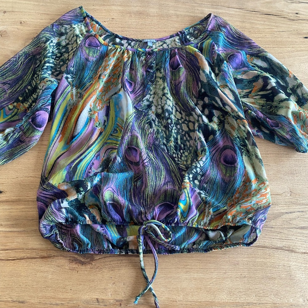Charlotte Russe Blue and Purple Relaxed Tie Front‎ Blouse medium Preloved